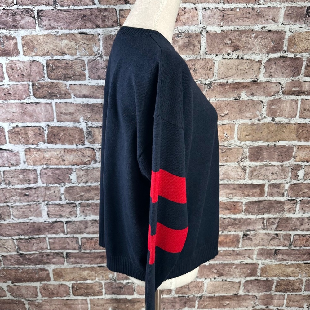 Tommy Hilfiger Women's Cropped Double Heart Sweater‎ Navy Crewneck Size Large - Picture 8 of 15